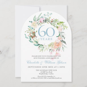 Invitation 60e anniversaire de Mariage diamant Arc floral Ros