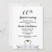 Invitation 60e anniversaire de mariage diamant deux cygnes bl (Devant)