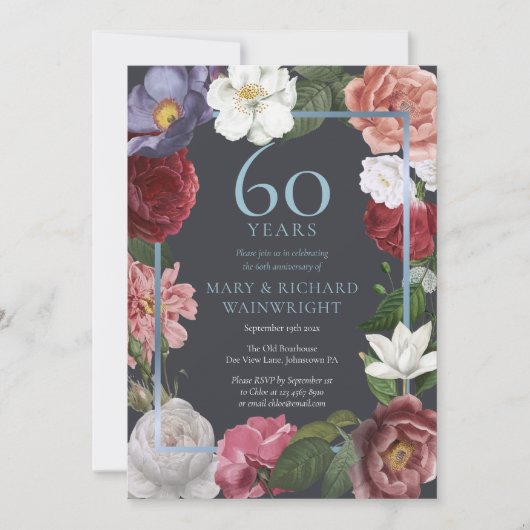 Invitation 60e anniversaire de mariage diamant Rose de campag (Devant)