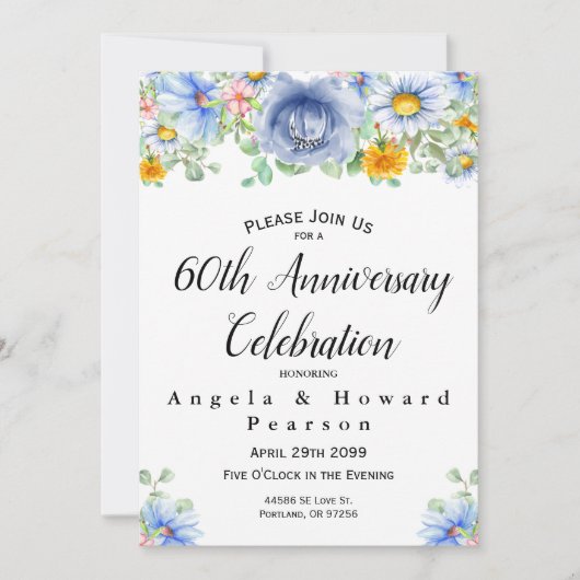 Invitation 60e anniversaire de mariage Fleurs d'eu (Devant)