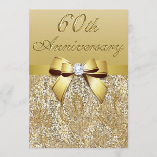 Invitation 60e Anniversaire de Mariage Nœud à Paillettes Faux