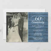 Invitation 60e Anniversaire de Mariage Photo Bleu Rustique (Devant)