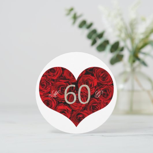 Invitation 60e anniversaire de mariage Roses rouges Cœur Élég (Debout devant)
