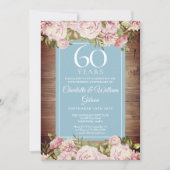 Invitation 60e Anniversaire de Mariage Rustique Roses Verdure (Devant)