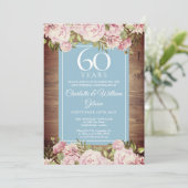 Invitation 60e Anniversaire de Mariage Rustique Roses Verdure (Debout devant)