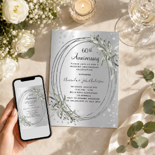 Invitation 60e anniversaire de mariage silver greenery diamon