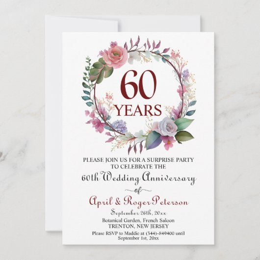 Invitation 60e anniversaire de Mariage surprise Diamond Flora (Devant)