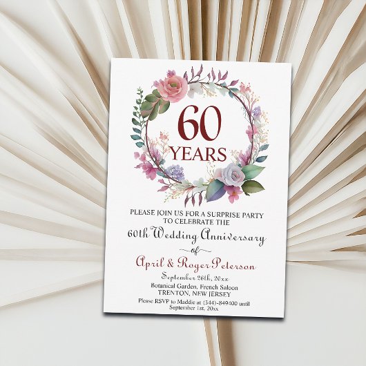 Invitation 60e anniversaire de Mariage surprise Diamond Flora