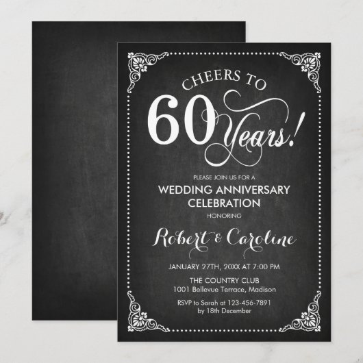 Invitation 60e anniversaire de mariage - Tableau noir blanc (Devant / Derrière)