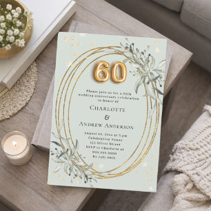 Invitation 60e anniversaire de mariage vert sauge or