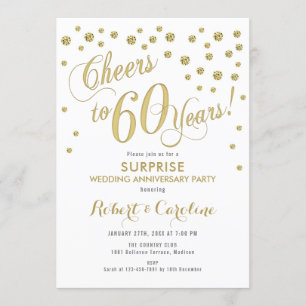 Invitation 60e anniversaire de surprise - Blanc et or
