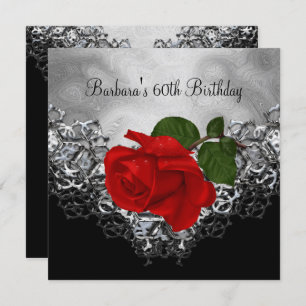Invitation 60e Anniversaire dentelle Noir Blanc Argent Rose R