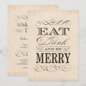 Invitation 60e anniversaire Dîner fête manger boire et être j (Devant / Derrière)