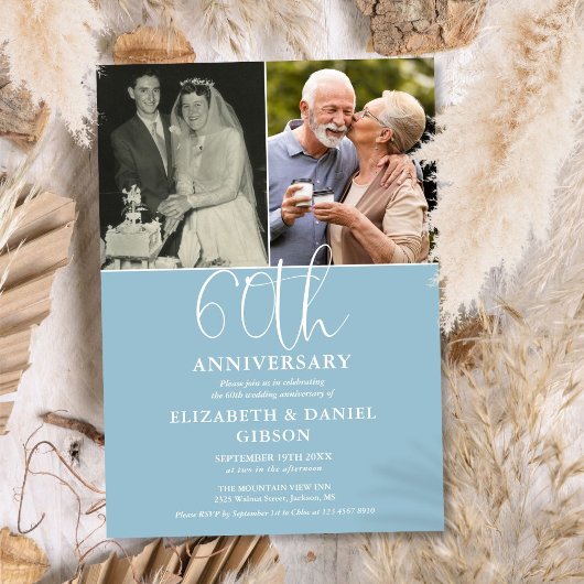 Invitation 60e anniversaire du Mariage Alors et maintenant 2