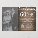 Invitation 60e anniversaire du Mariage Bois rustique<br><div class="desc">Invitation du 60e anniversaire du Mariage avec photo personnalisée. Arrière - plan rustique en bois. Éclairage à cordes. Noir et blanc. 1ère, 2ème, 3ème, 4ème, 5ème, 10ème, 15ème, 20ème, 25ème, 30ème, 35ème, 40ème, 45ème, 50ème, 55ème, 60ème, 65ème, 70ème, 75ème, 80ème, n'importe quelle année. Anniversaire adulte. Fête d'anniversaire d'une femme ou...</div>