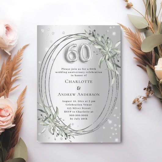 Invitation 60e anniversaire du mariage diamants argentés