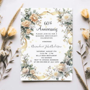 Invitation 60e anniversaire du mariage diamants floraux jaune