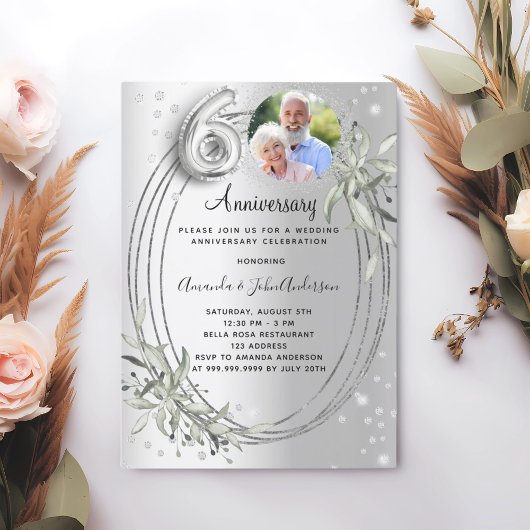 Invitation 60e anniversaire du mariage photo diamant argent