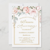 Invitation 60e anniversaire du Mariage Roses roses blanches (Devant)