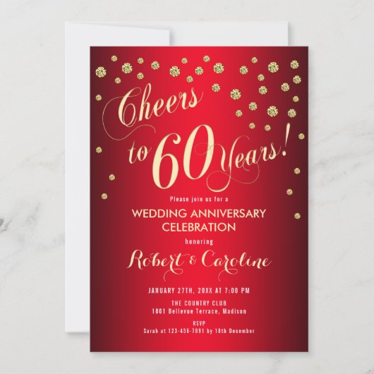 Invitation 60e anniversaire du Mariage - Rouge & Or (Devant)