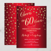 Invitation 60e anniversaire du Mariage - Rouge & Or (Devant / Derrière)