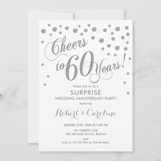 Invitation 60e anniversaire du Mariage surprise - Blanc & Arg (Devant)