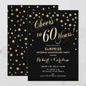 Invitation 60e anniversaire du Mariage surprise - Noir & Or (Devant / Derrière)