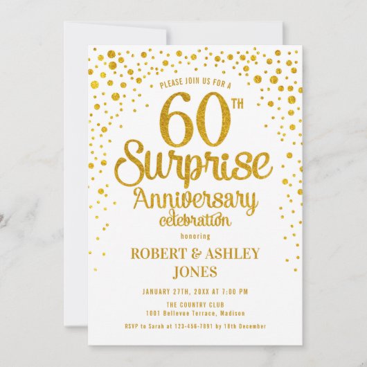 Invitation 60e anniversaire du Mariage surprise - Or & Blanc (Devant)