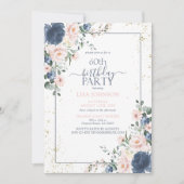 Invitation 60e anniversaire Dusty Blue Blush or rose Floral (Devant)