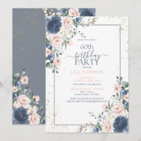 60e anniversaire Dusty Blue Blush or rose Floral