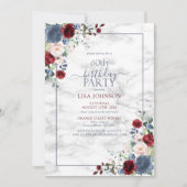 Invitation 60e anniversaire Dusty Blue Bourgogne Blush Gold (Devant)