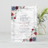Invitation 60e anniversaire Dusty Blue Bourgogne Blush Gold (Debout devant)