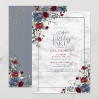 60e anniversaire Dusty Blue Bourgogne or Floral