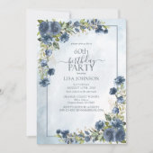 Invitation 60e anniversaire Dusty Blue Watercolor Floral (Devant)