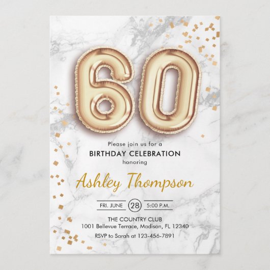 Invitation 60e anniversaire - Effet de marbre des Ballons d'o (Devant)