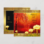 Invitation 60e anniversaire Elégant asiatique or jaune floral (Devant / Derrière)