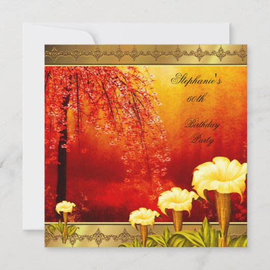 Invitation 60e anniversaire Elégant asiatique or jaune floral (Devant)