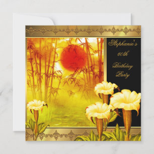 Invitation 60e anniversaire Élégant Asie Or Jaune Floral 2