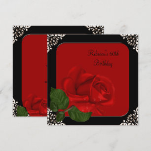 Invitation 60e Anniversaire Elégant Rose Rouge Fleurs Noires