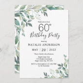 Invitation 60e anniversaire Elégant vert Eucalyptus verdure (Devant / Derrière)