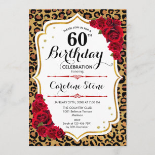 Invitation 60e anniversaire - Empreinte de léopard d'or rouge