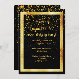 Invitation 60e anniversaire en noir avec cadre en faux or