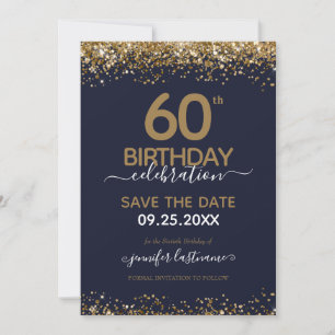 Invitation 60e anniversaire Enregistrer la date Bleu et Or