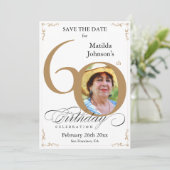 Invitation 60e anniversaire Enregistrer la date Gold et blanc (Debout devant)