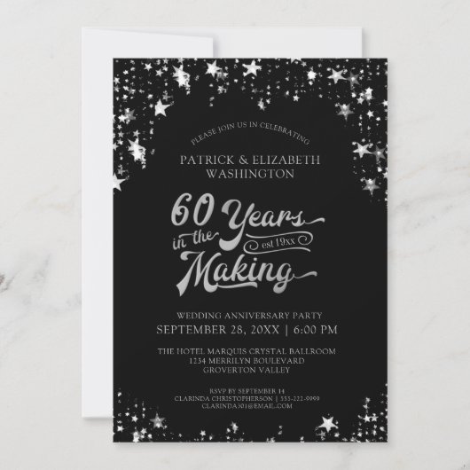 Invitation 60e anniversaire Étoiles noires et dorées 40 ANS (Devant)