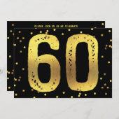 Invitation 60e anniversaire Faux Gold Foil Confetti Noir (Devant / Derrière)