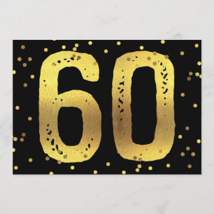 Invitation 60e anniversaire Faux Gold Foil Confetti Noir