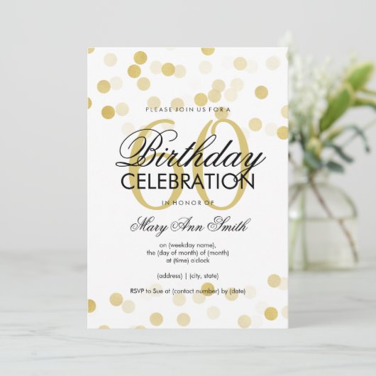 Invitation 60e anniversaire Faux Gold Foil Parties scintillan (Debout devant)