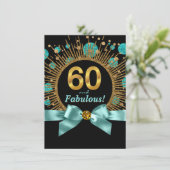 Invitation 60e Anniversaire Femme Bleu Sarcelle et Or (Debout devant)