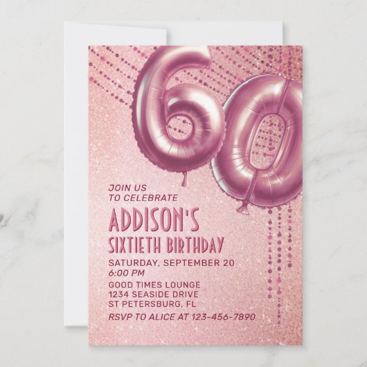 Invitation 60e anniversaire femme Rose or (Devant)